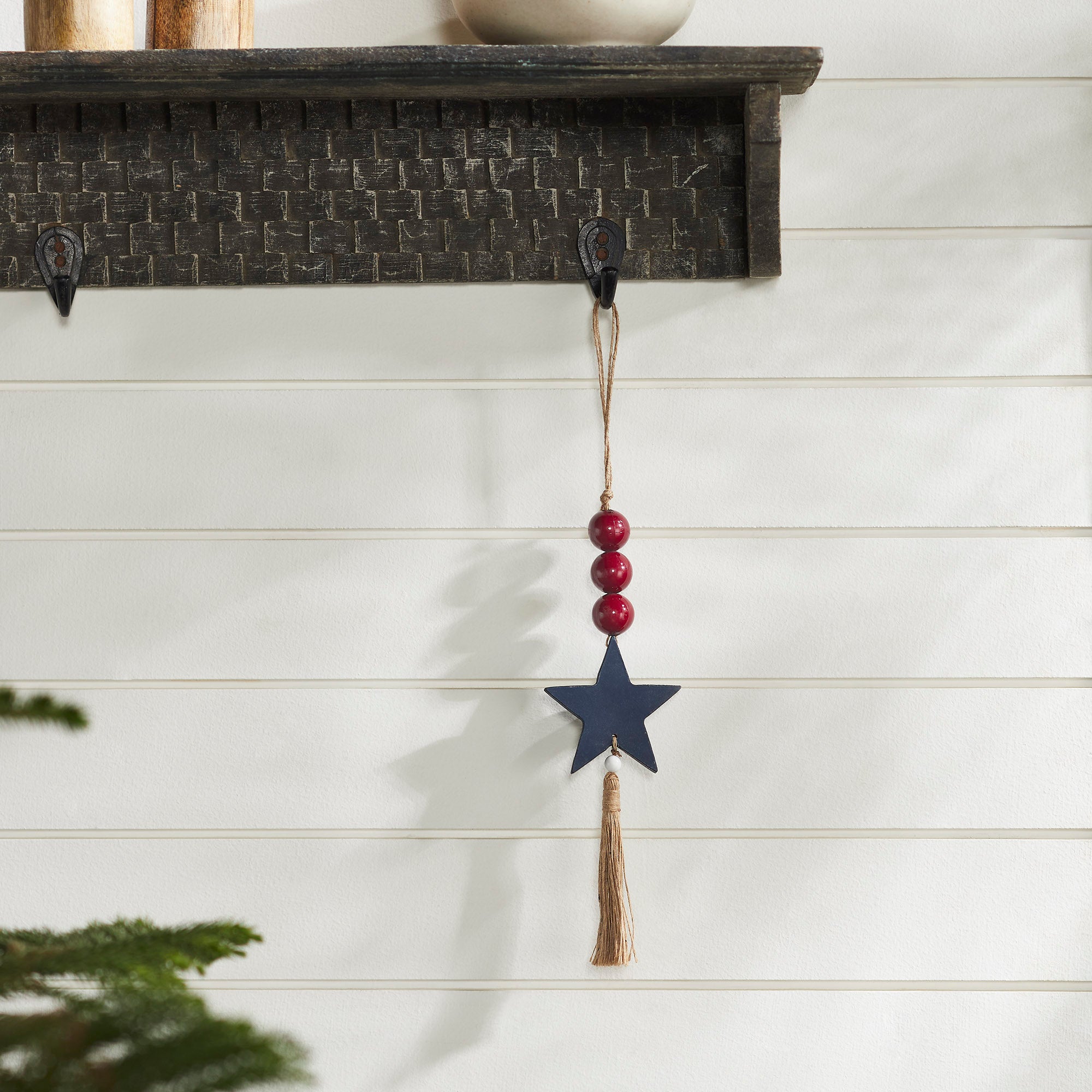 Red Beads Blue Star & Tassel Ornament