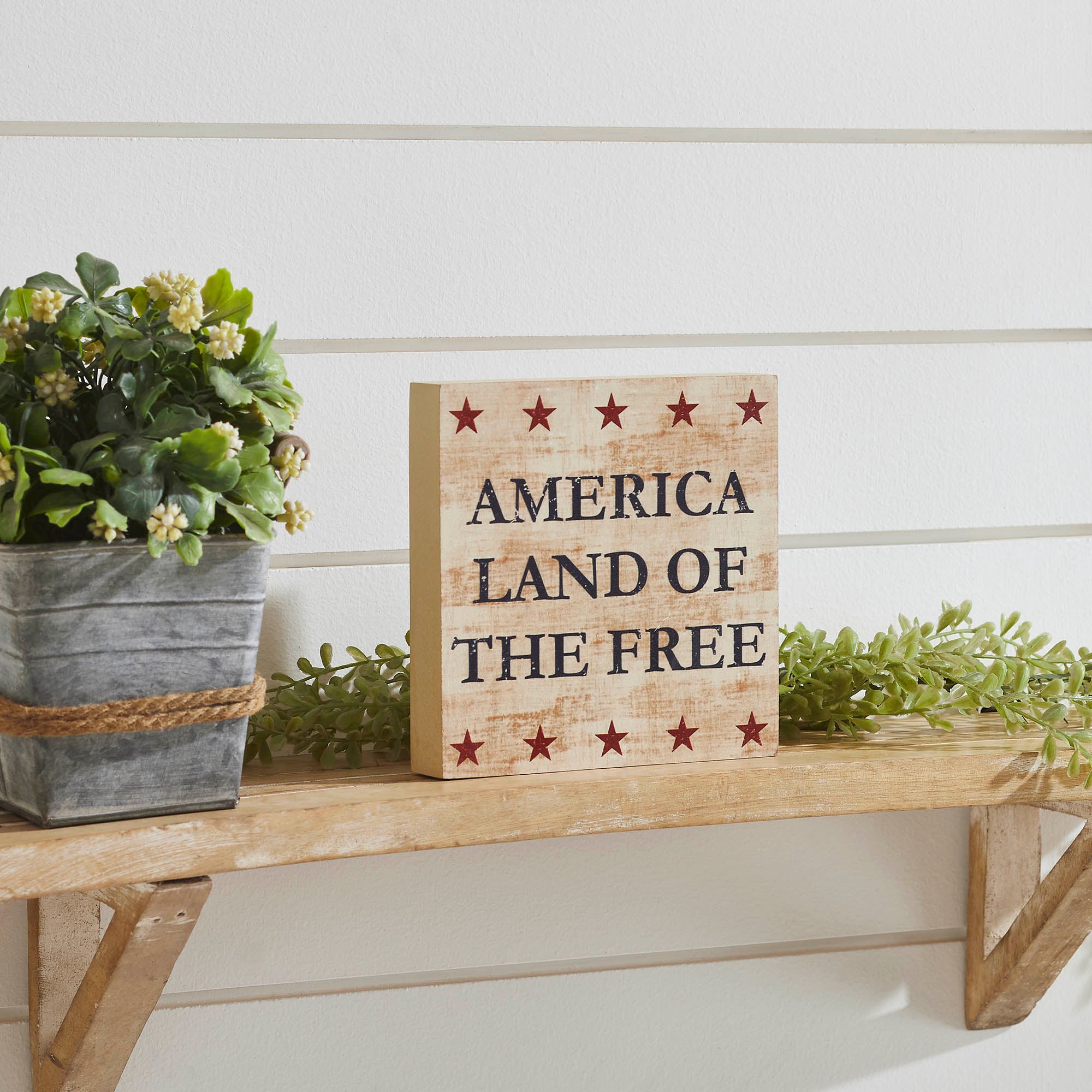My Country America Land Of The Free w/ Red Stars MDF Block Sign