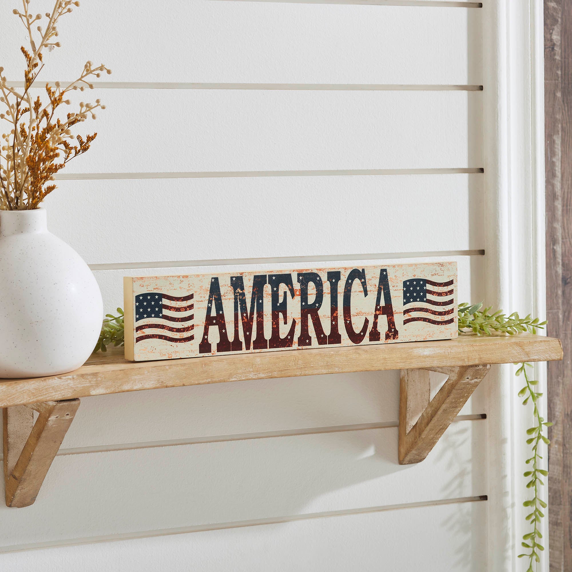 My Country AMERICA Two Flags MDF Wall Hanging