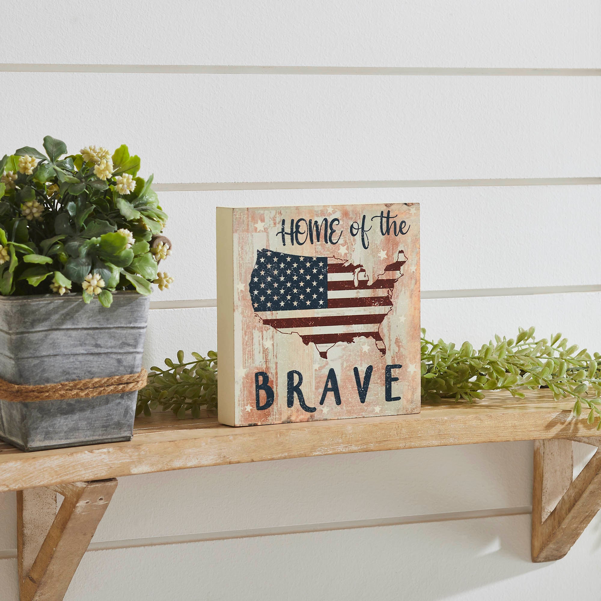 My Country Home Of The Brave American Flag On Map MDF Block Sign