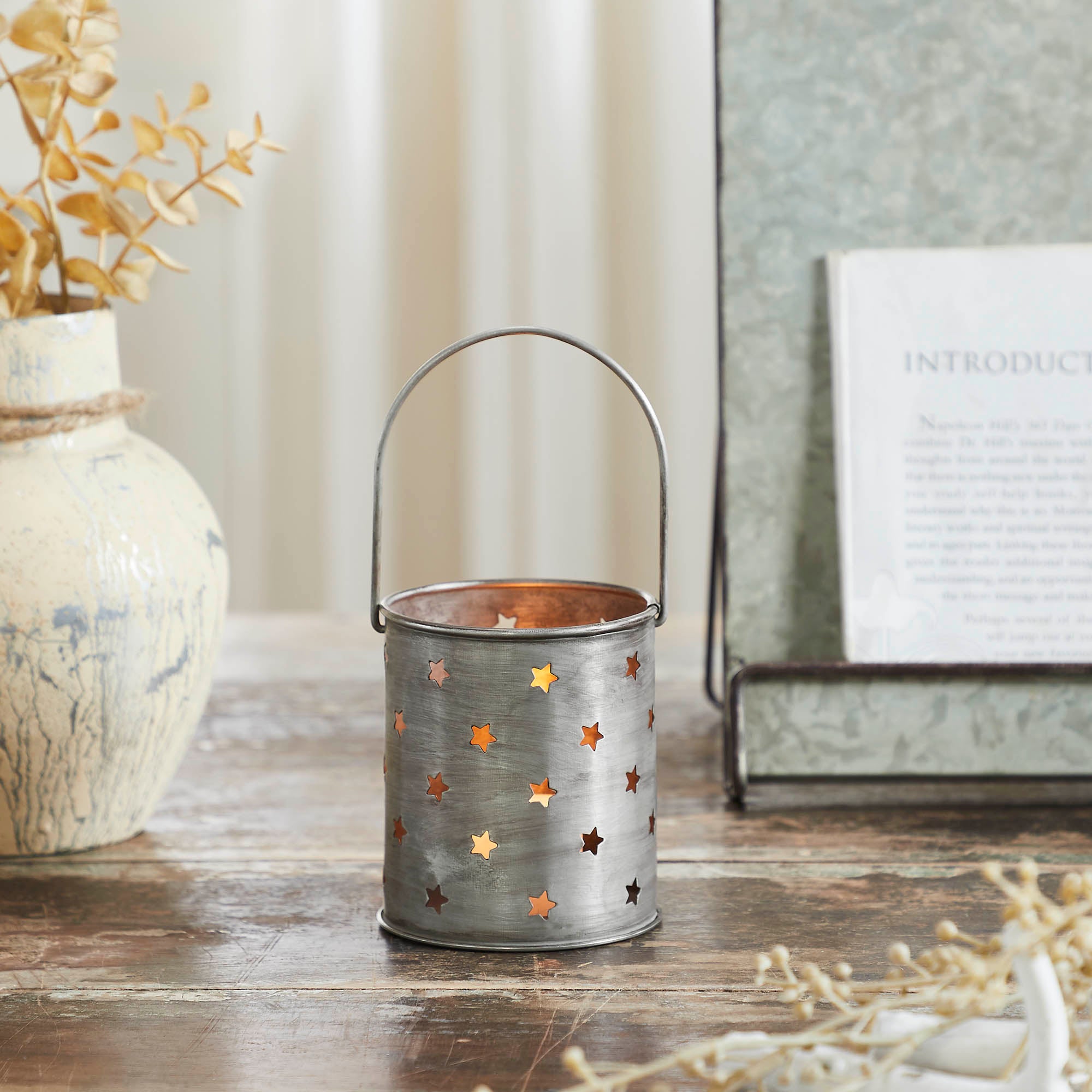 Twinkling Star Brushed Metal Candle Holder
