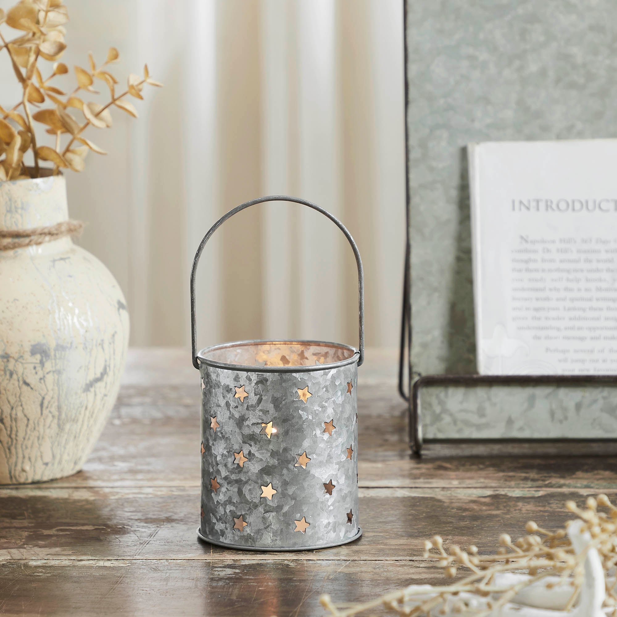 Twinkling Star Galvanized Metal Candle Holder