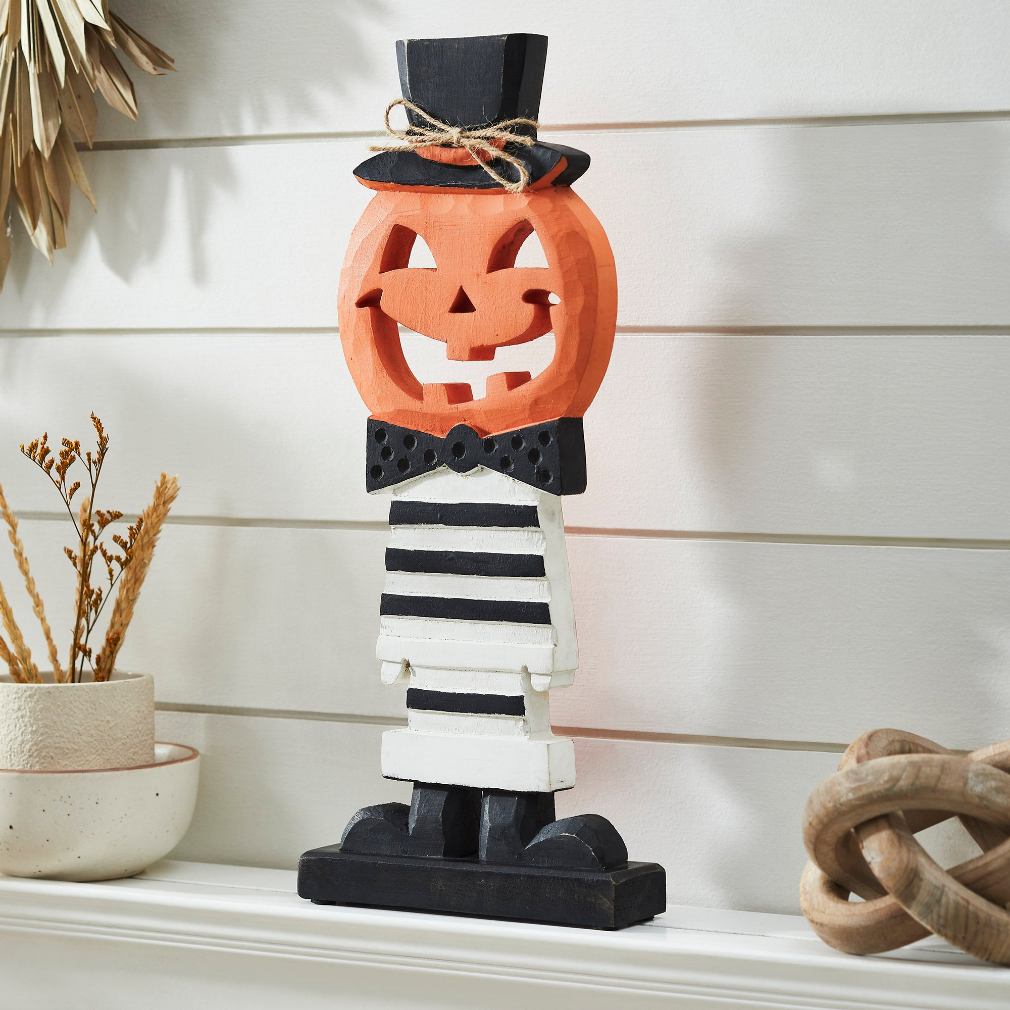 Fancy Wooden Jack O Lantern Halloween Pumpkin Decor Rustic Fall Tabletop Display