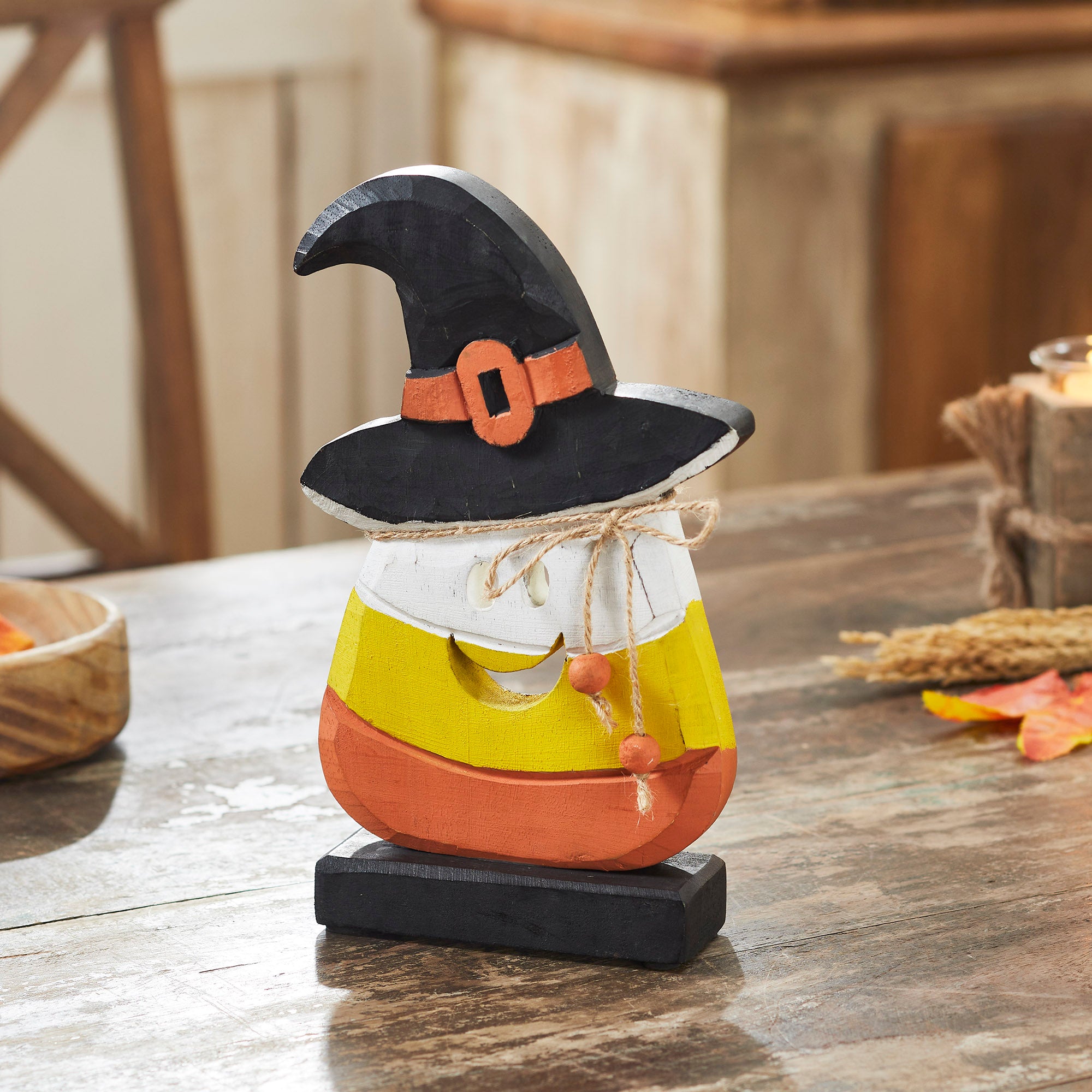 Halloween Wooden Candy Corn Tabletop Decor Trick or Treat Fall Seasonal Accent Rustic Holiday Display Inches