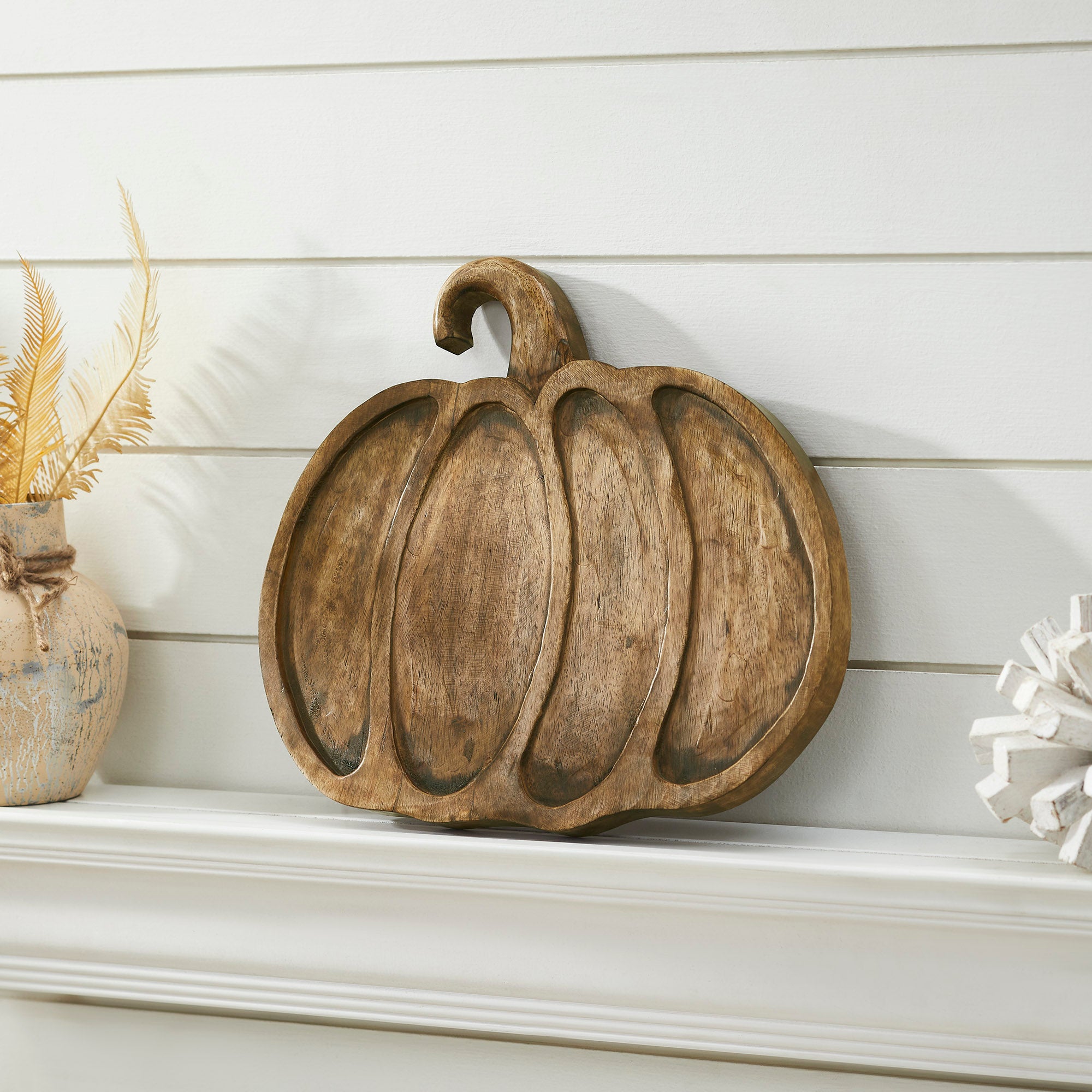 Rustic Dark Wood Pumpkin Fall Decorative Serving Tray Autumn Harvest Table Centerpiece Accent Decor Inch