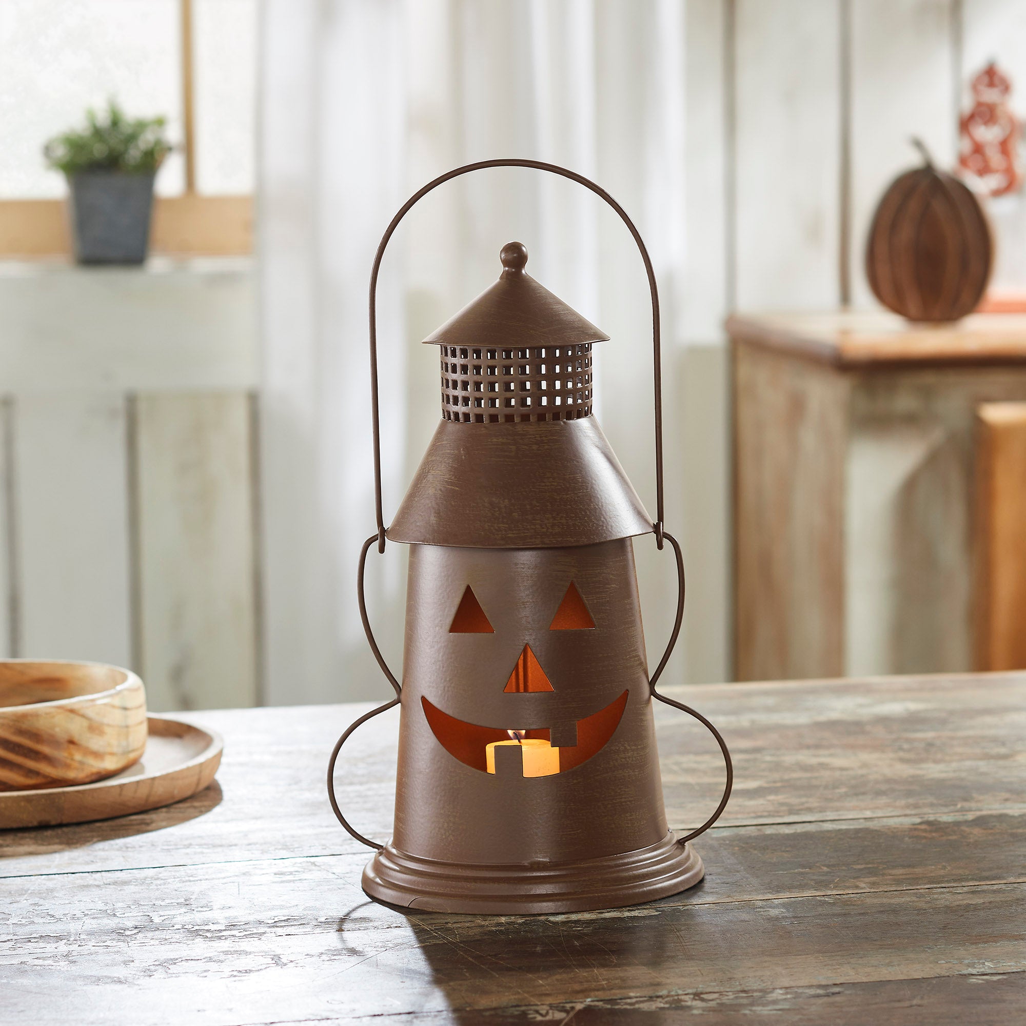 Halloween Spooky Bronze Metal Lantern Tealight Candle Holder Decorative Home Accent