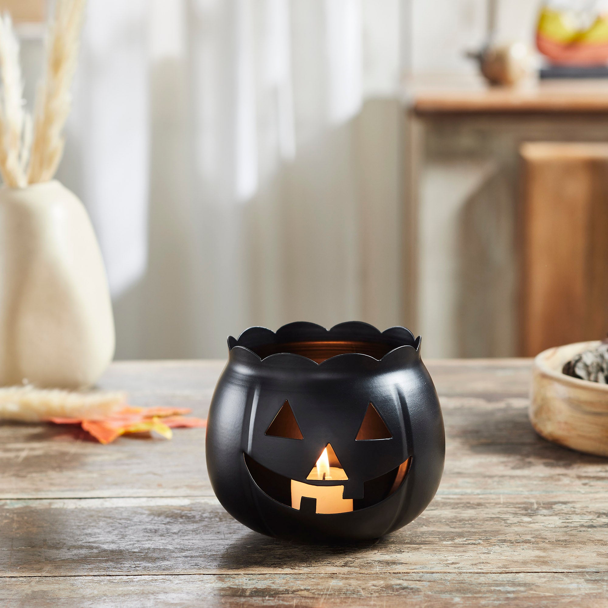 Black Jack O Lantern Halloween Votive Candle Holder, Fall Pumpkin Decor