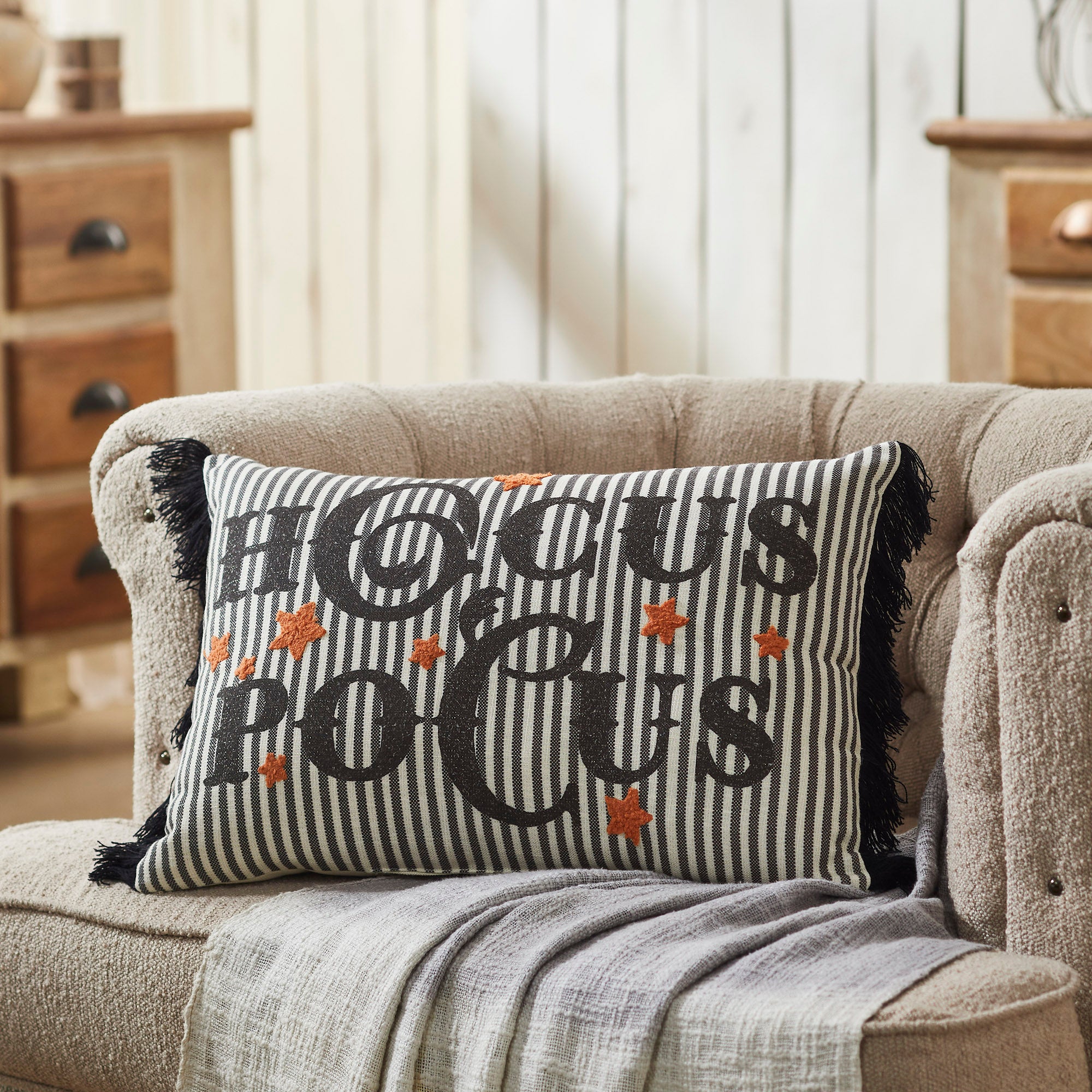 Hocus Pocus Fringed Decorative Accent Lumbar Throw Pillow, Textured Home Decor for Living Room Bedroom, Inch Rectangular