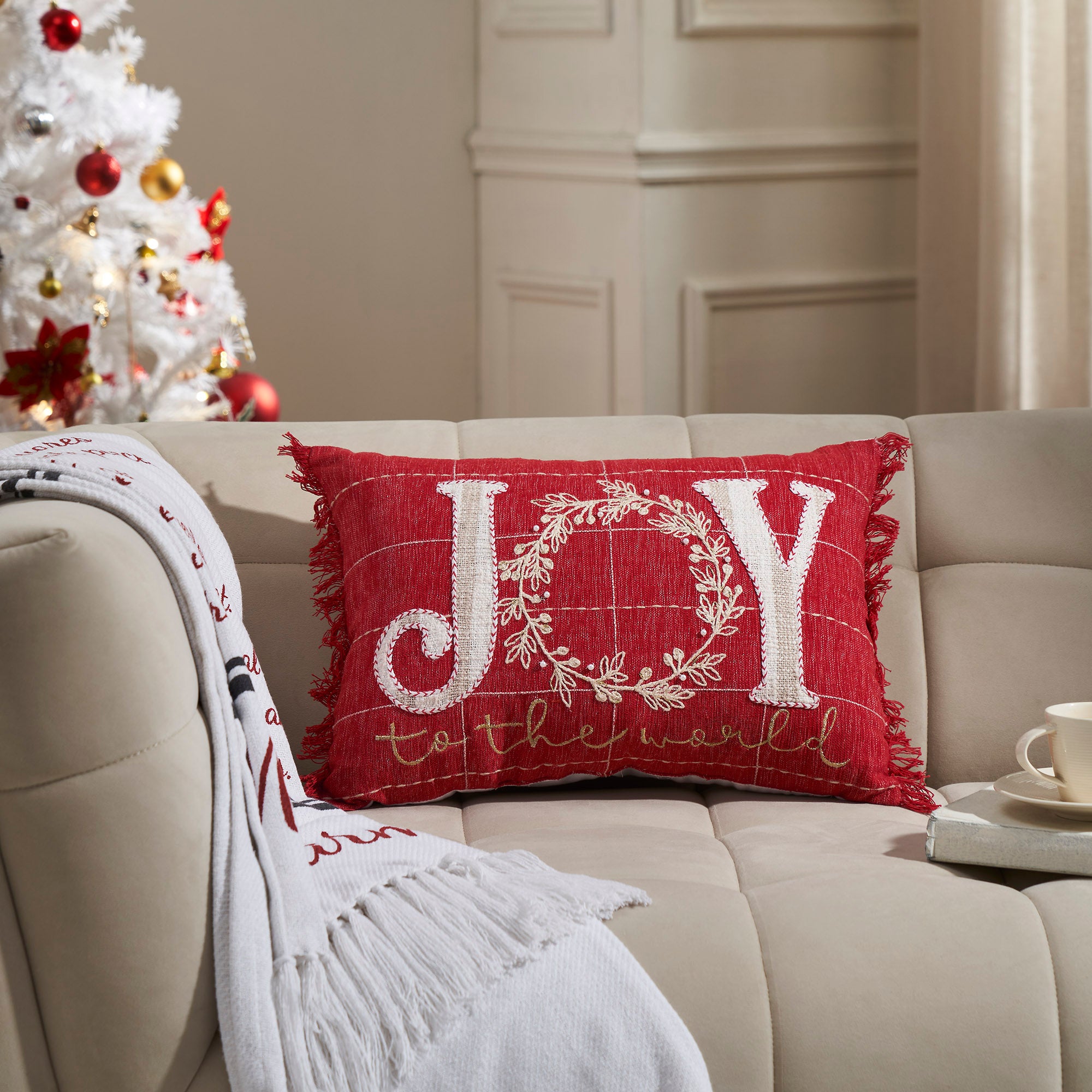 Joy to the World Fringed Pillow