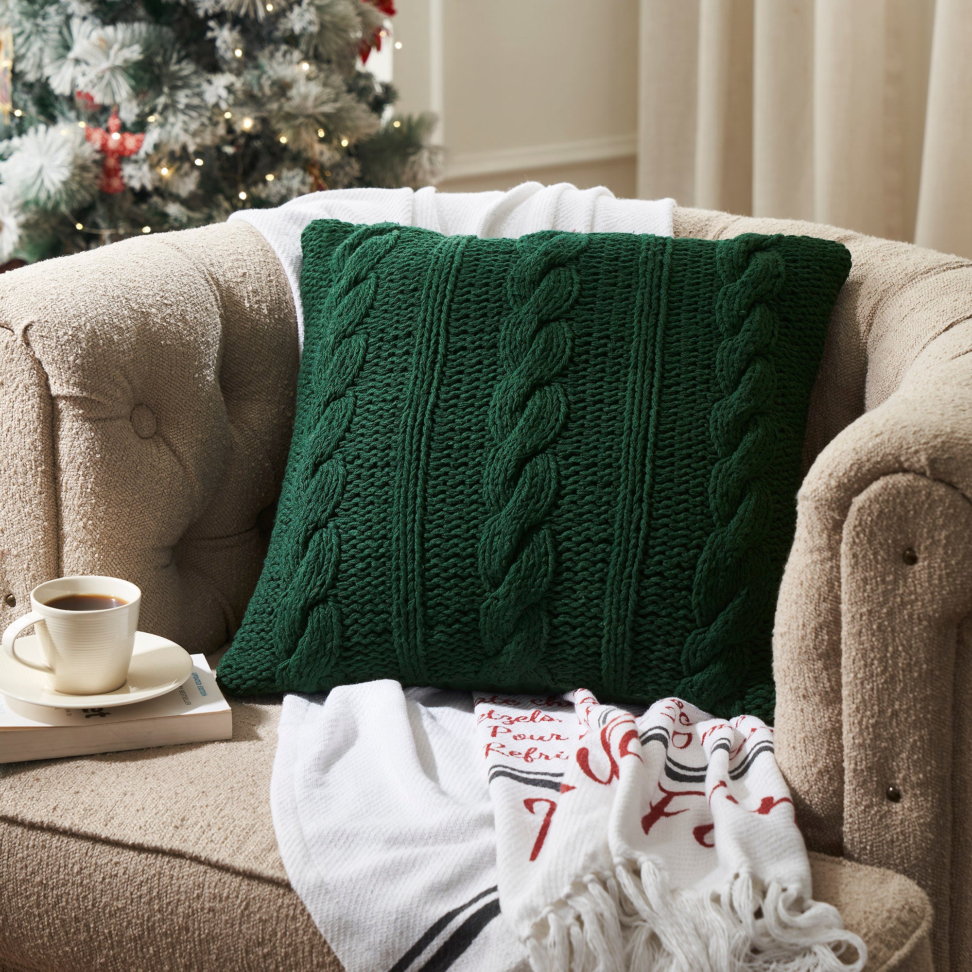Cable Knit Sweater Pillow Green