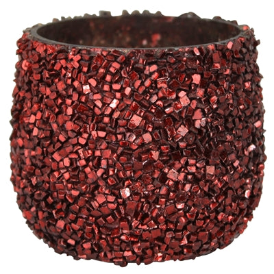 Beaded Tealight Holder, Glass, Red
