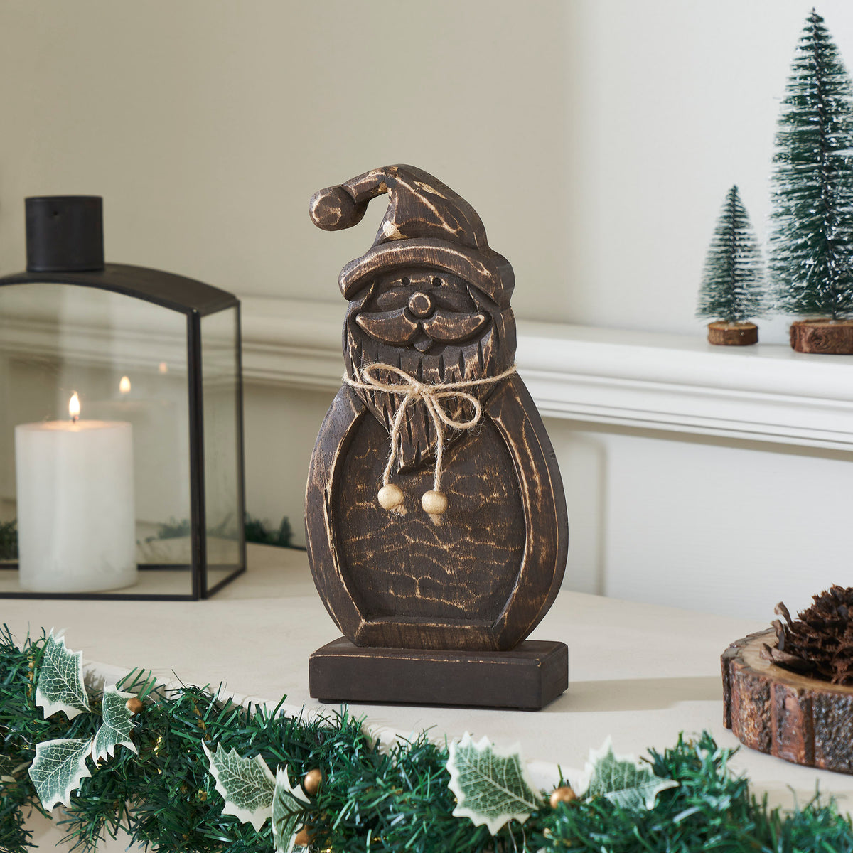 Rustic Cheer Dark Wooden Santa