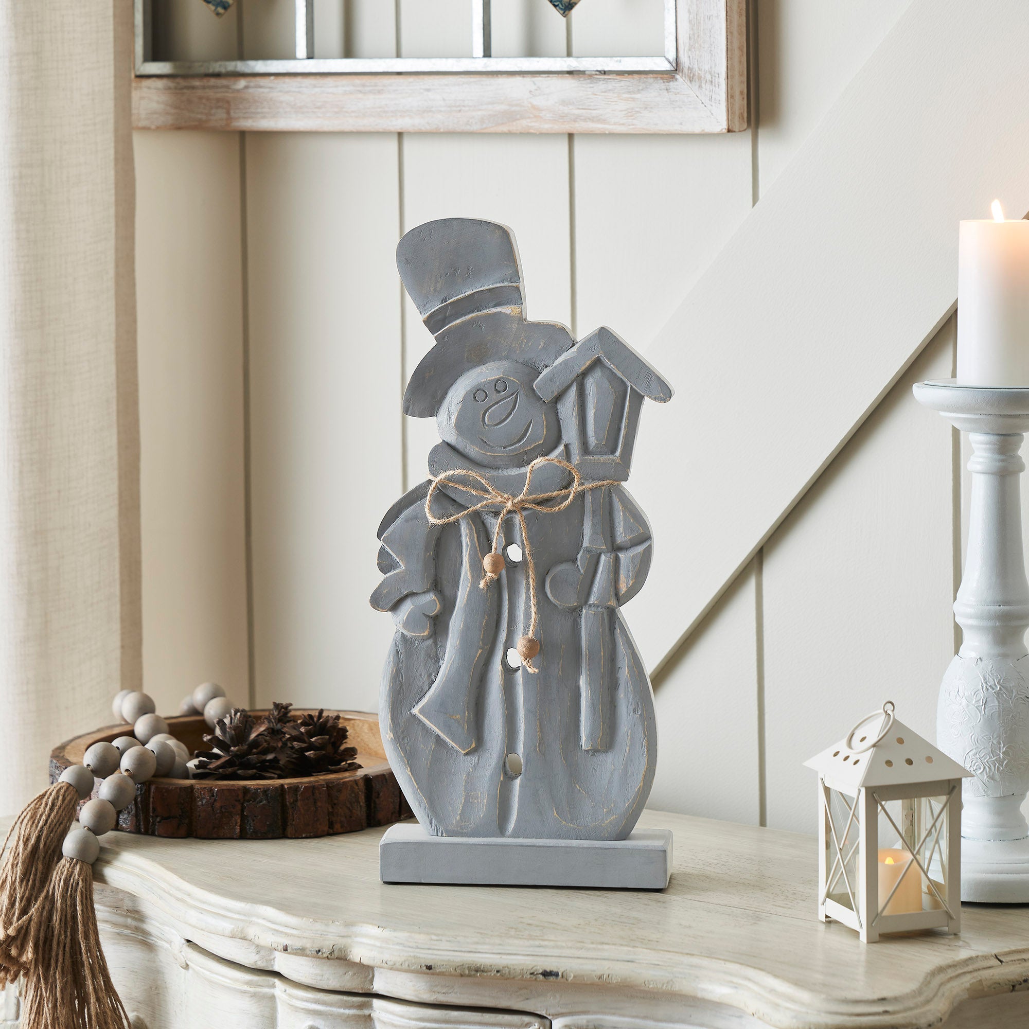 Festive Frosty Distressed Grey Wooden Snowman