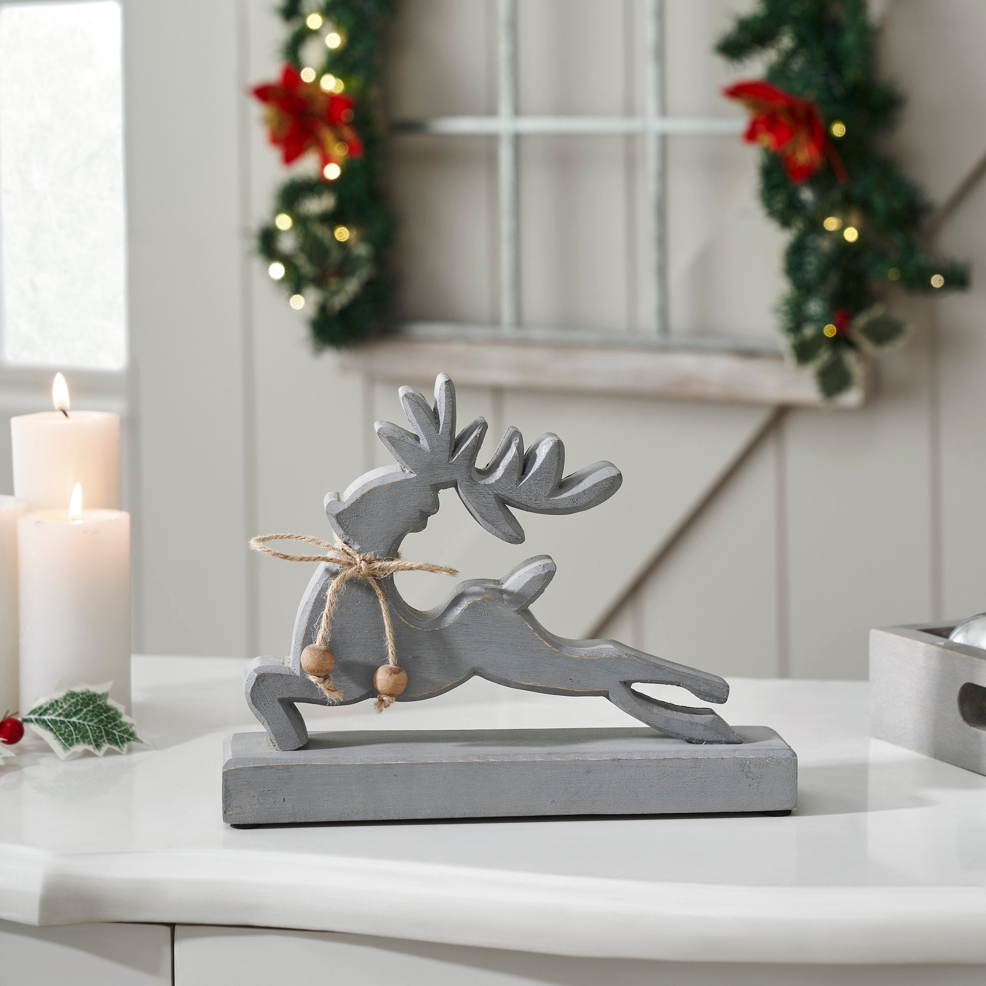 Through the Snow Distressed Grey Wooden Reindeer