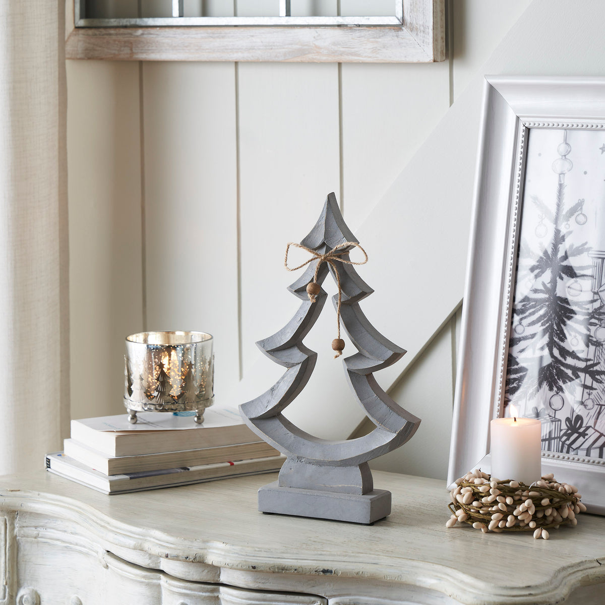 Jinglewood Distressed Grey Wooden Tree 13x8x2