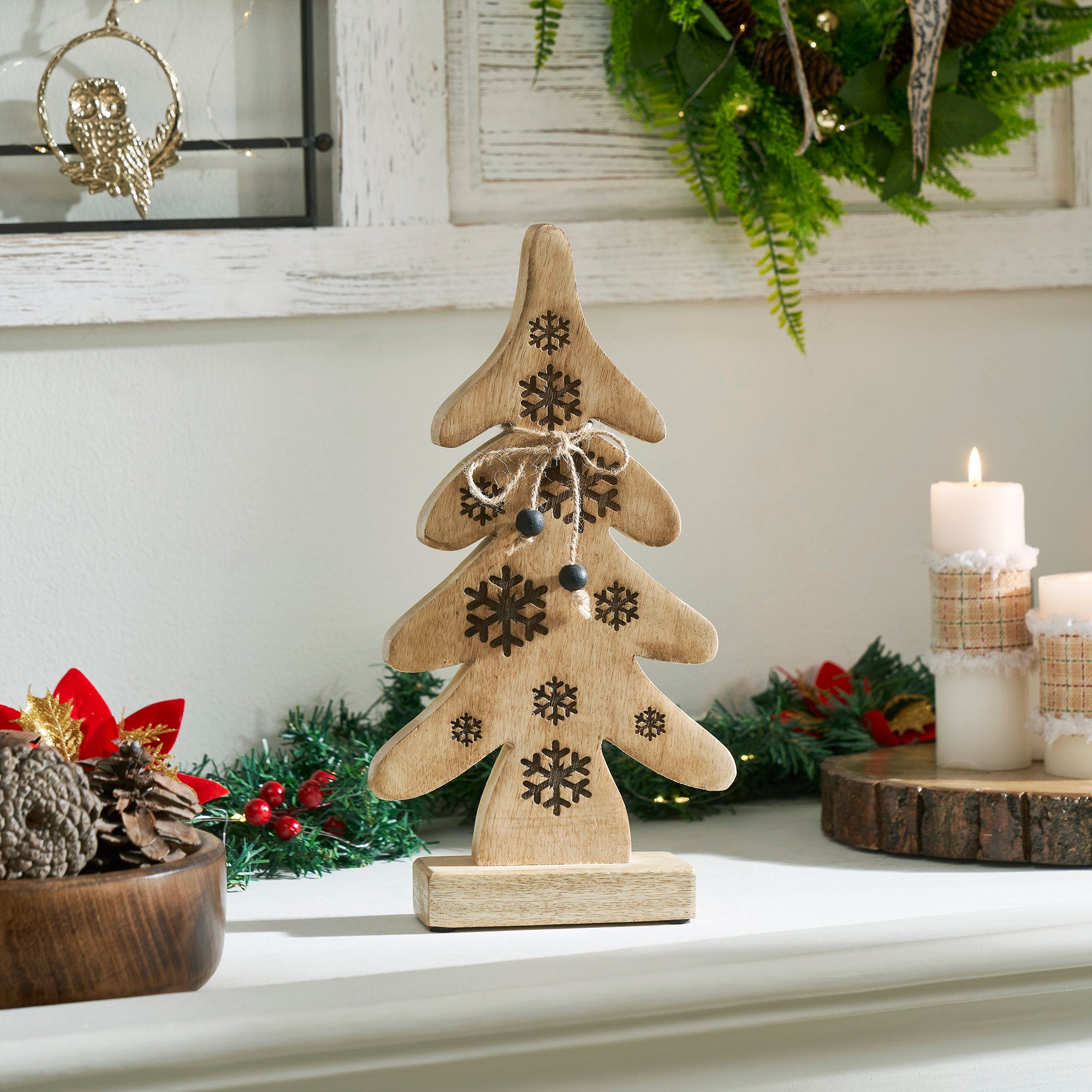 Natural Wooden Snowflake Tree 13x7x2