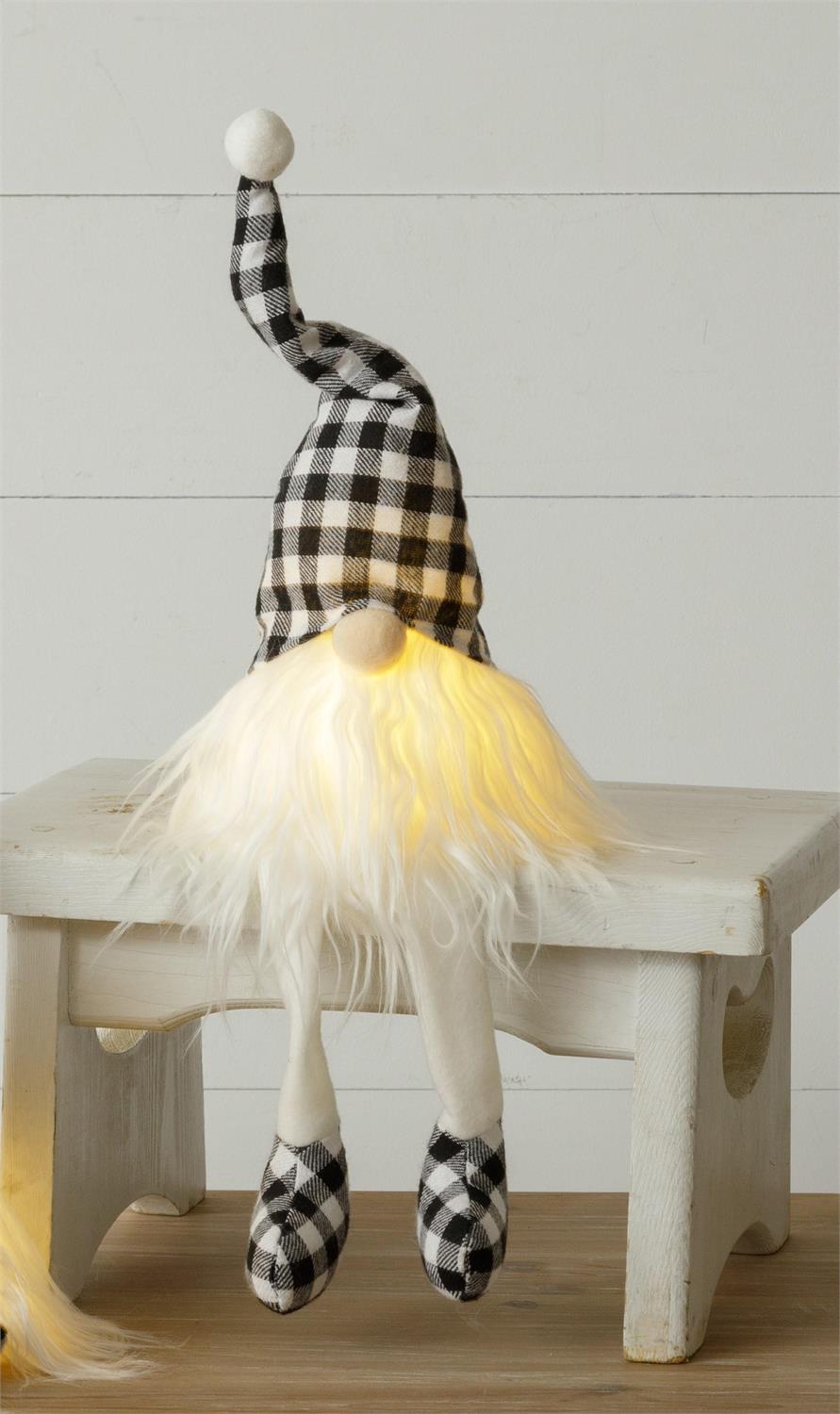 Lighted Black And White Check Gnome Shelf Sitter