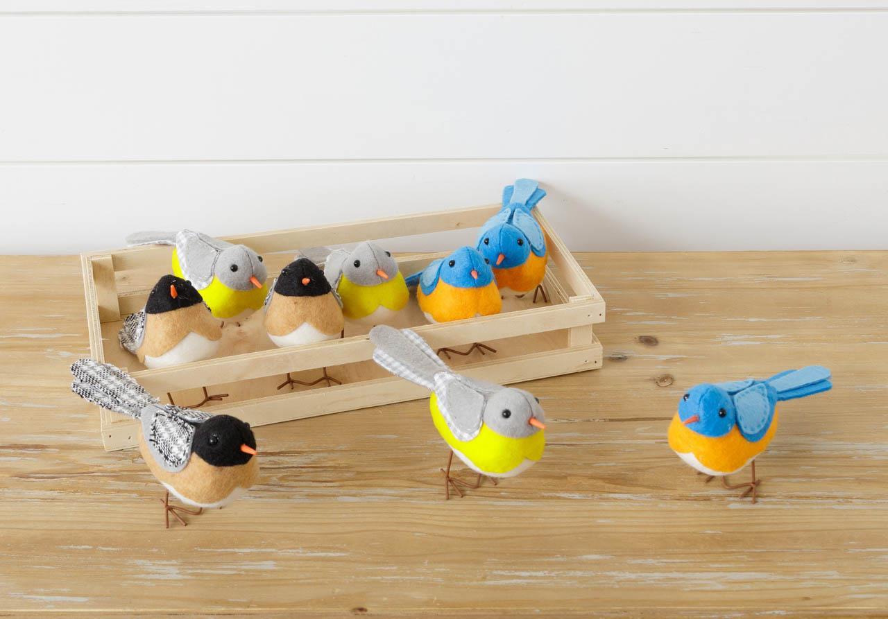 Crate Of 9 - Asstd Felt Songbirds