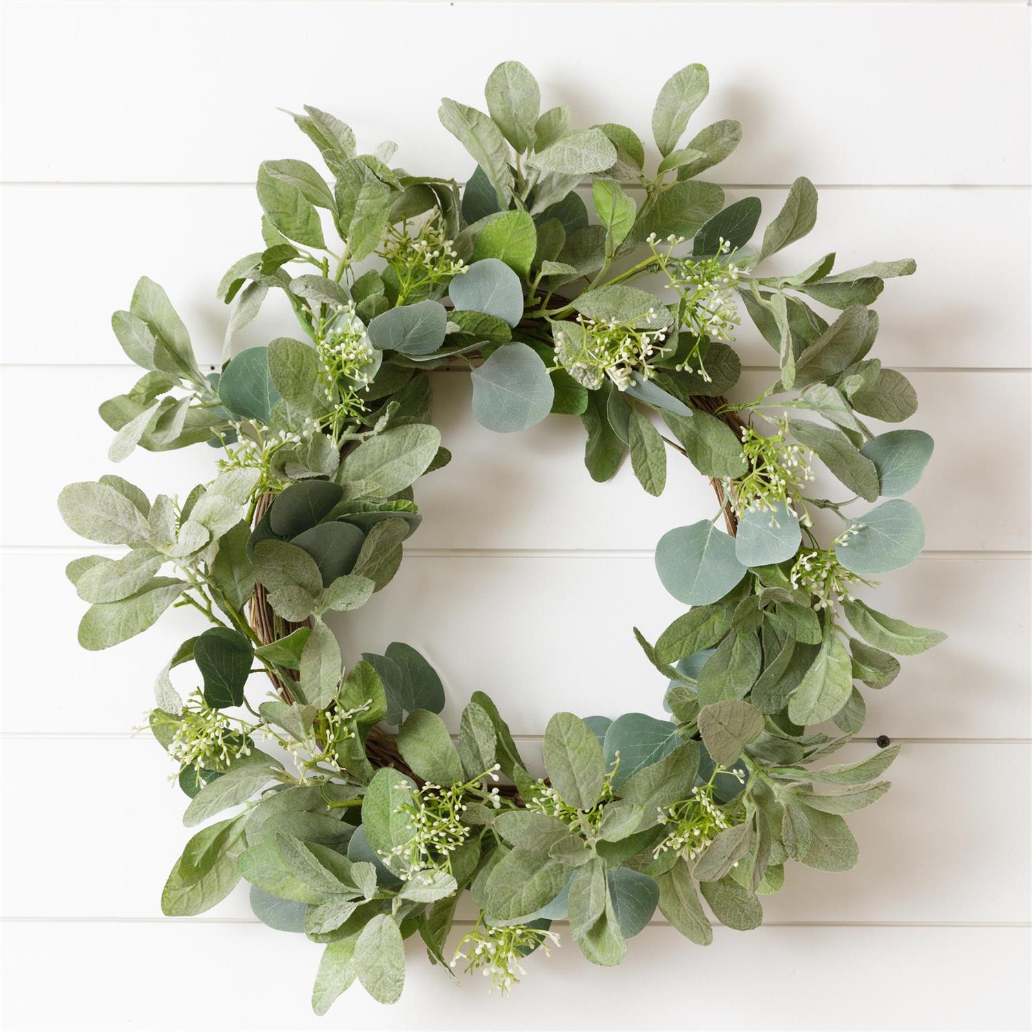 Wreath - Twig Base, Seeded Silver Dollar Eucalyptus