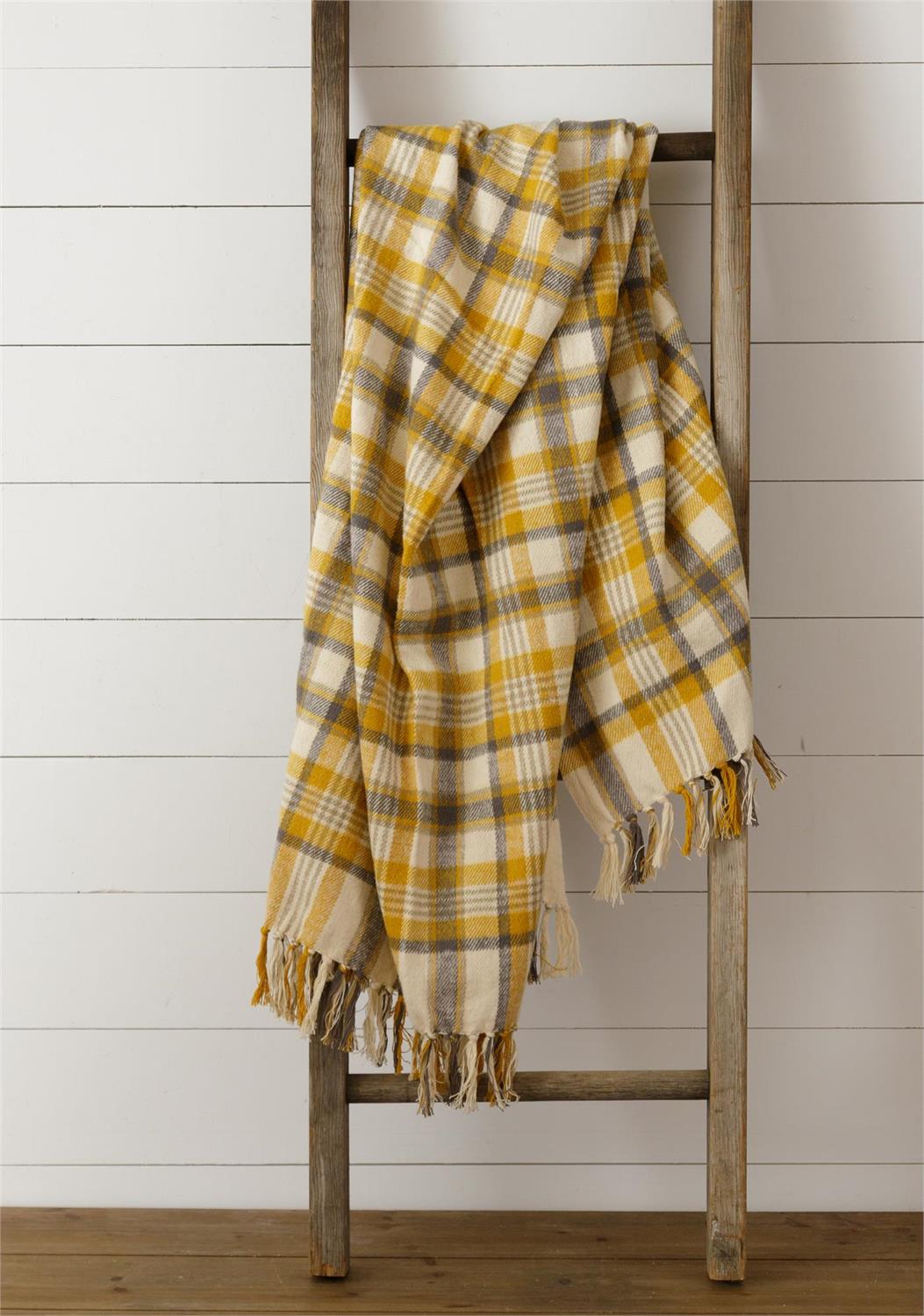 Mustard & Warm Gray Brushed Flannel Throw