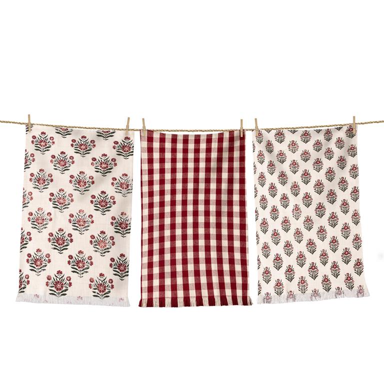 Red Block Print Silhouette Tea Towels