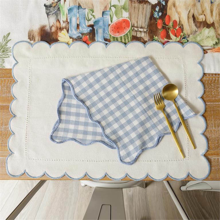 Scalloped Blue Gingham Napkin (S/4)