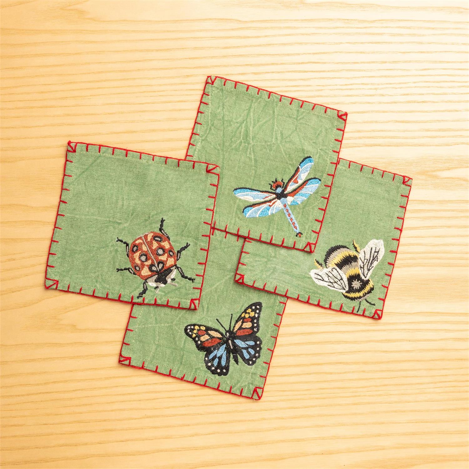 Embroidered Bugs Cocktail Napkins (S/4)