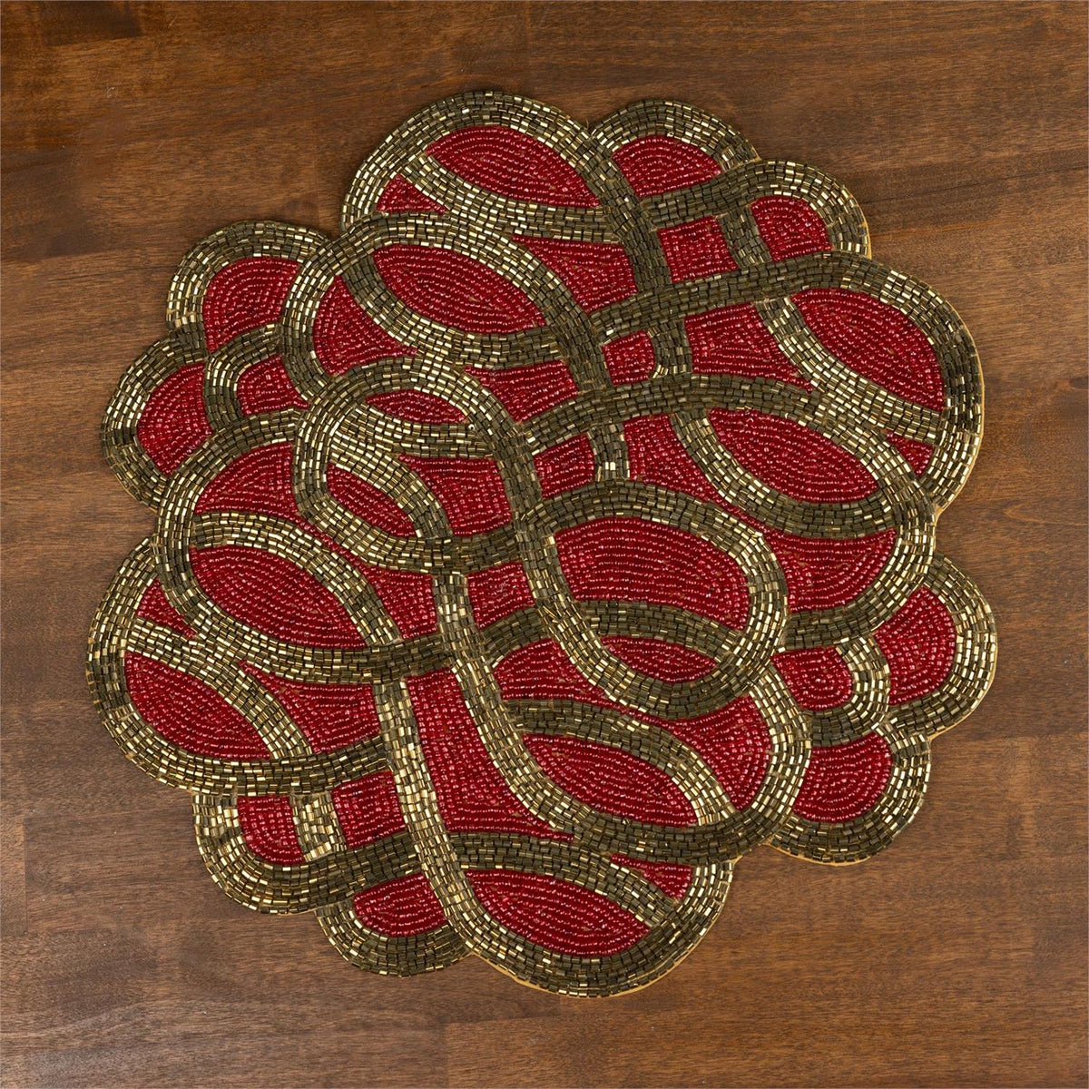 Filigree Charger, Fully Beaded Gold And Red Design