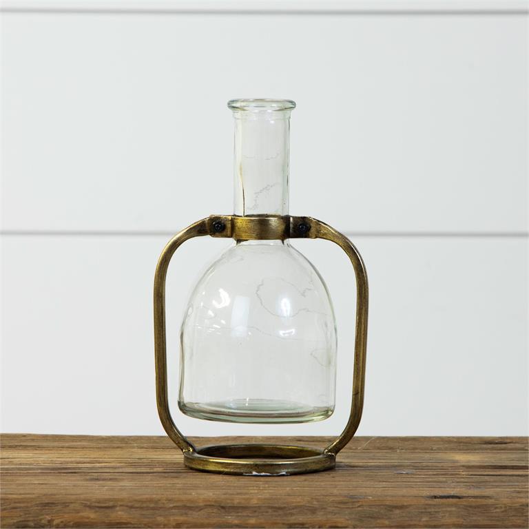 Brass and Glass Bud Vase, Long Neck
