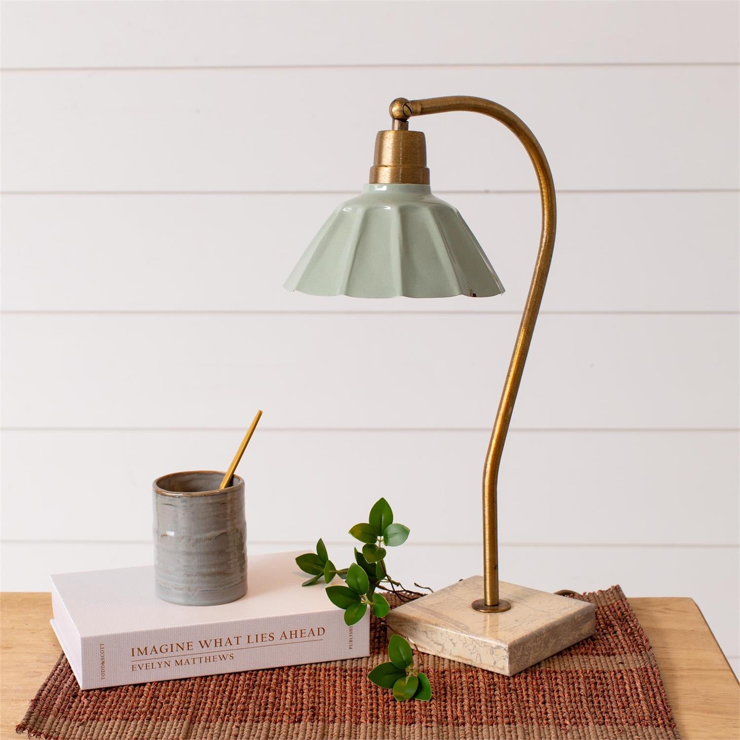 Brass Goose Neck, Lt Green Shade Lamp