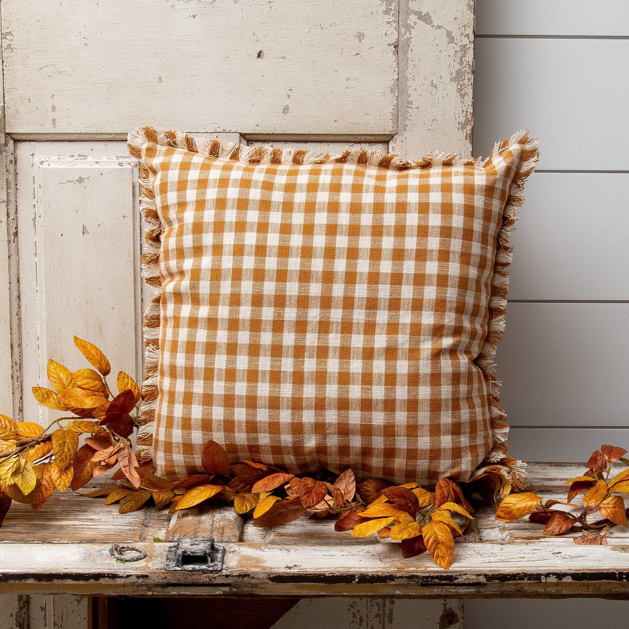 Rust and Cream Check Pillow