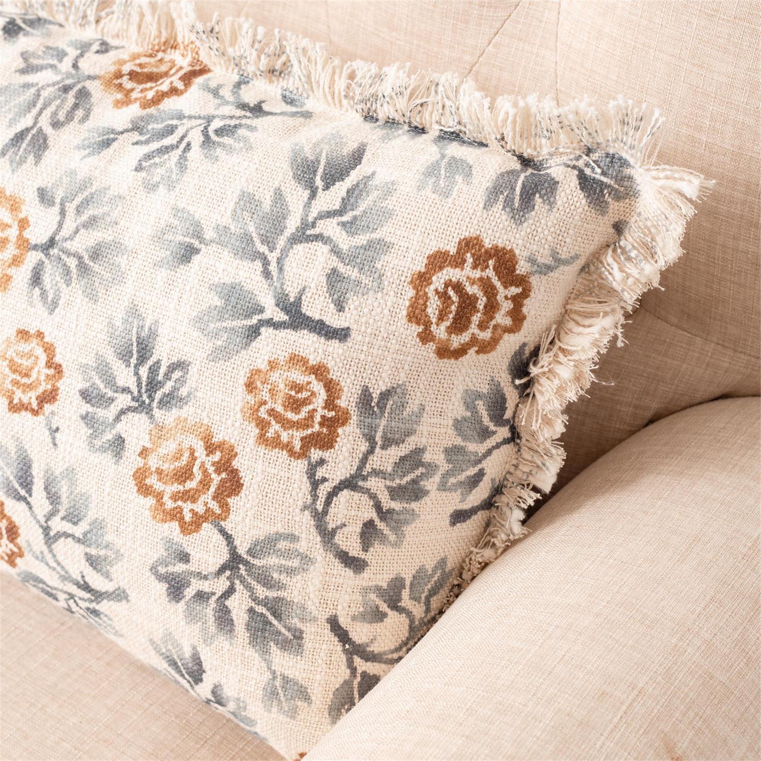 Blue Floral Motif Lumbar Pillow