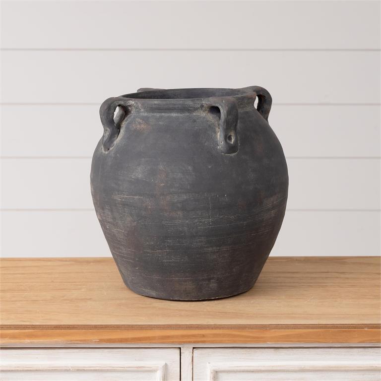 Black Distress Vase with 4 Handles