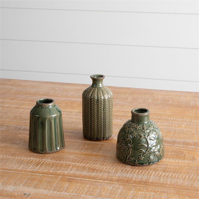 Textured Green Pattern Vases (S)