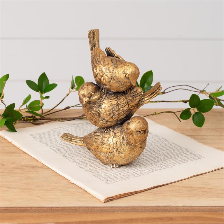 Stacked Gold Tone Bird Figurine
