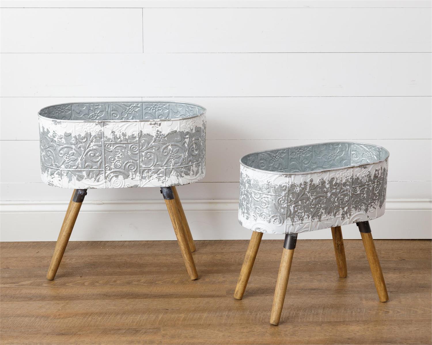 Planters - Embossed Metal And Wood