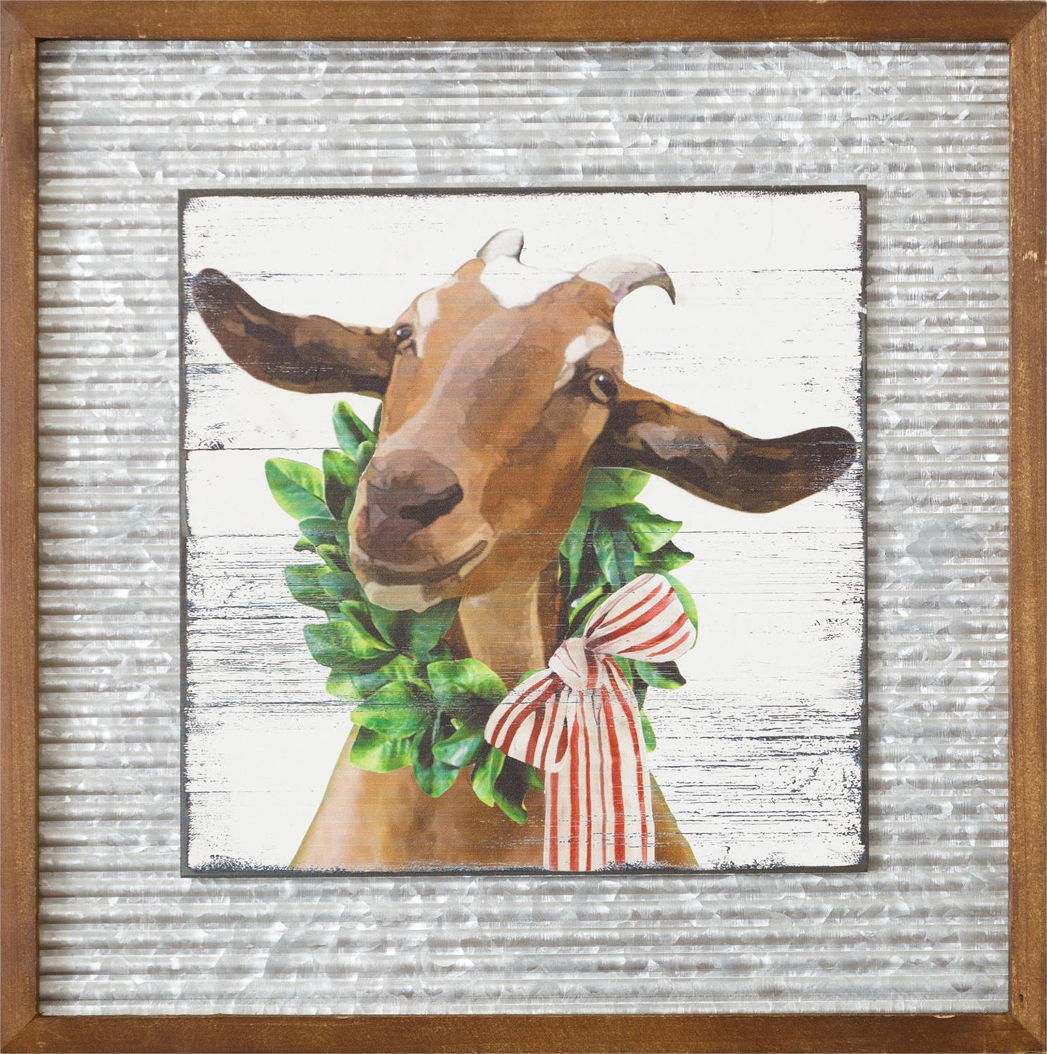 Corrugated Metal And Wood Sign - Goat