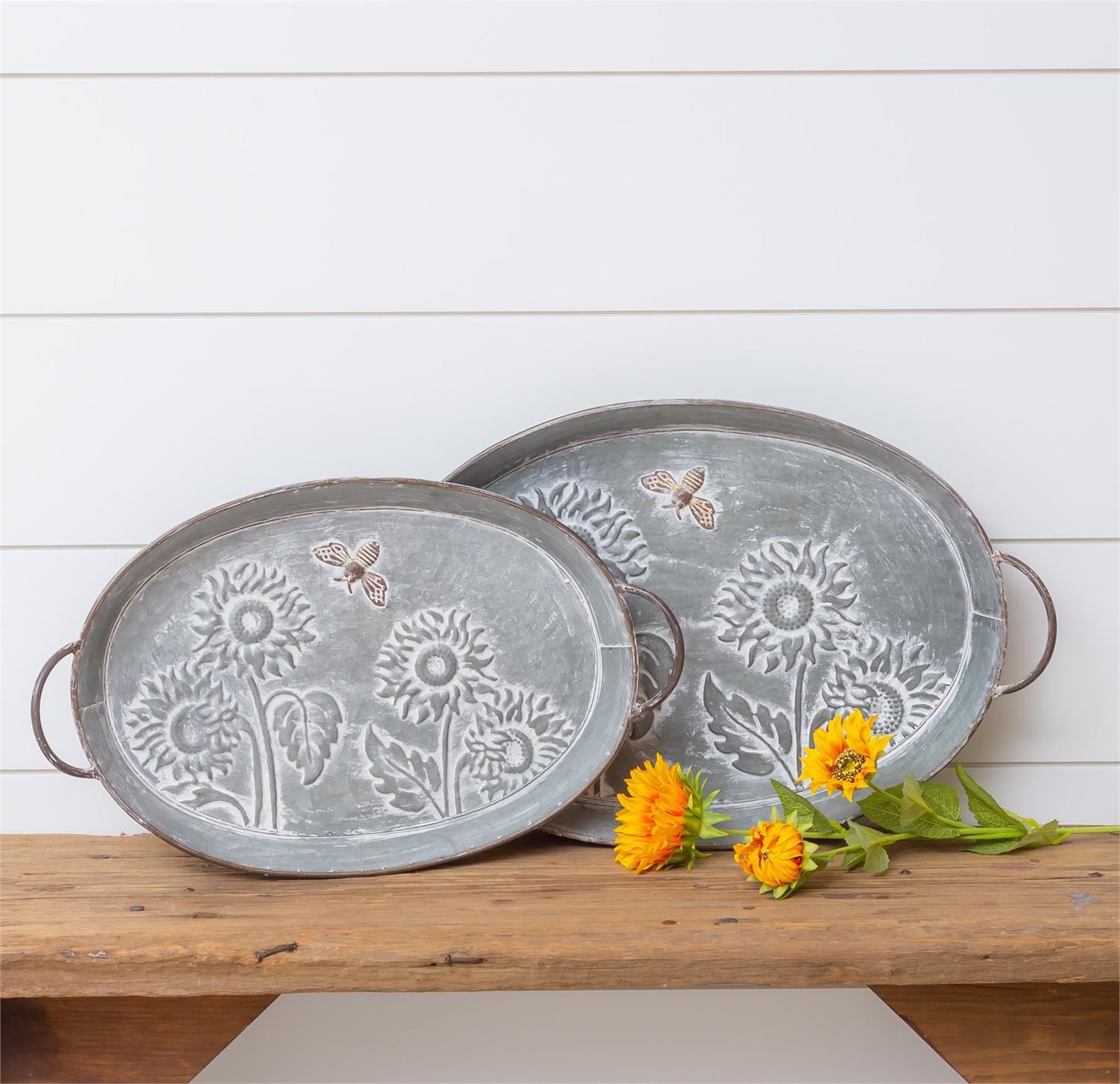 Embossed Sunflower Trays (S/2)