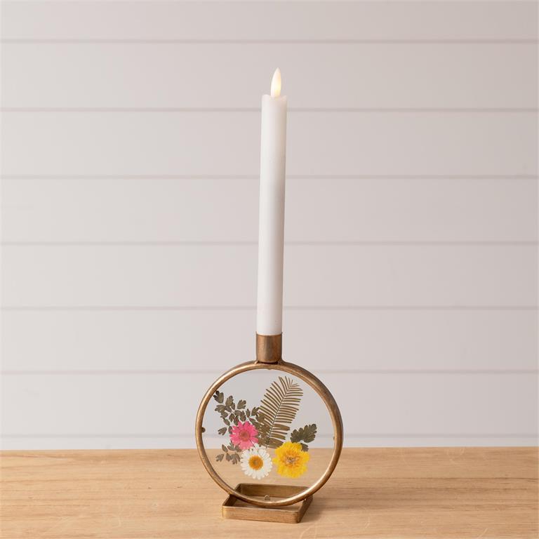 Candle Holder - Glass With Pressed Flowers