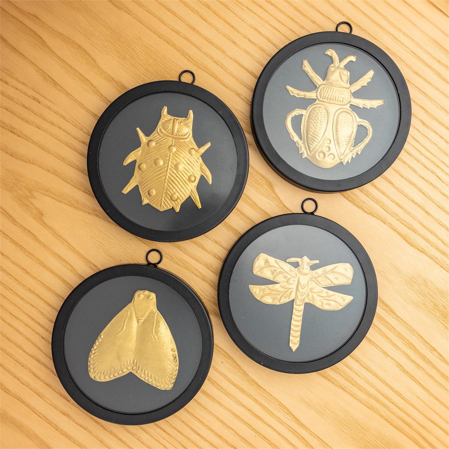 Black Round Framed Brass Bugs (S/4)