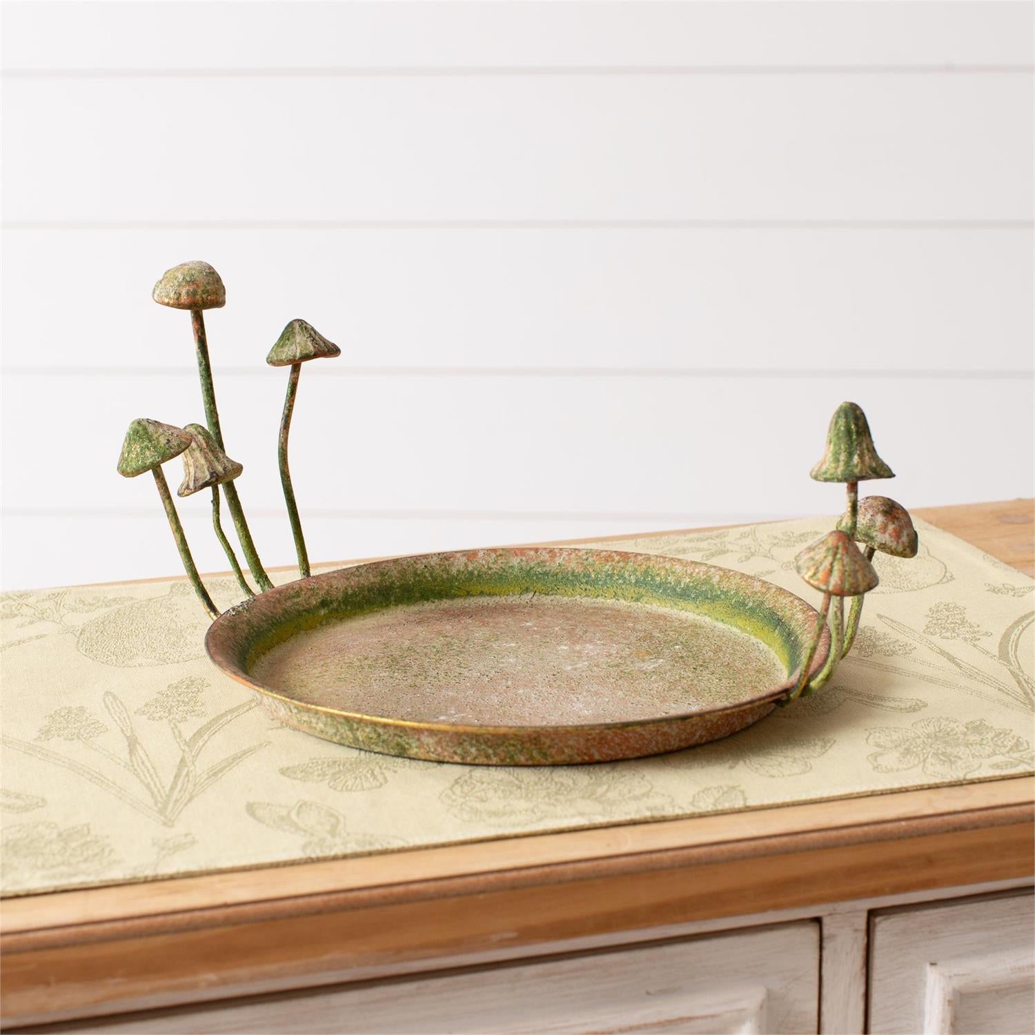 Rustic Metal Tray w/ Mushrooms