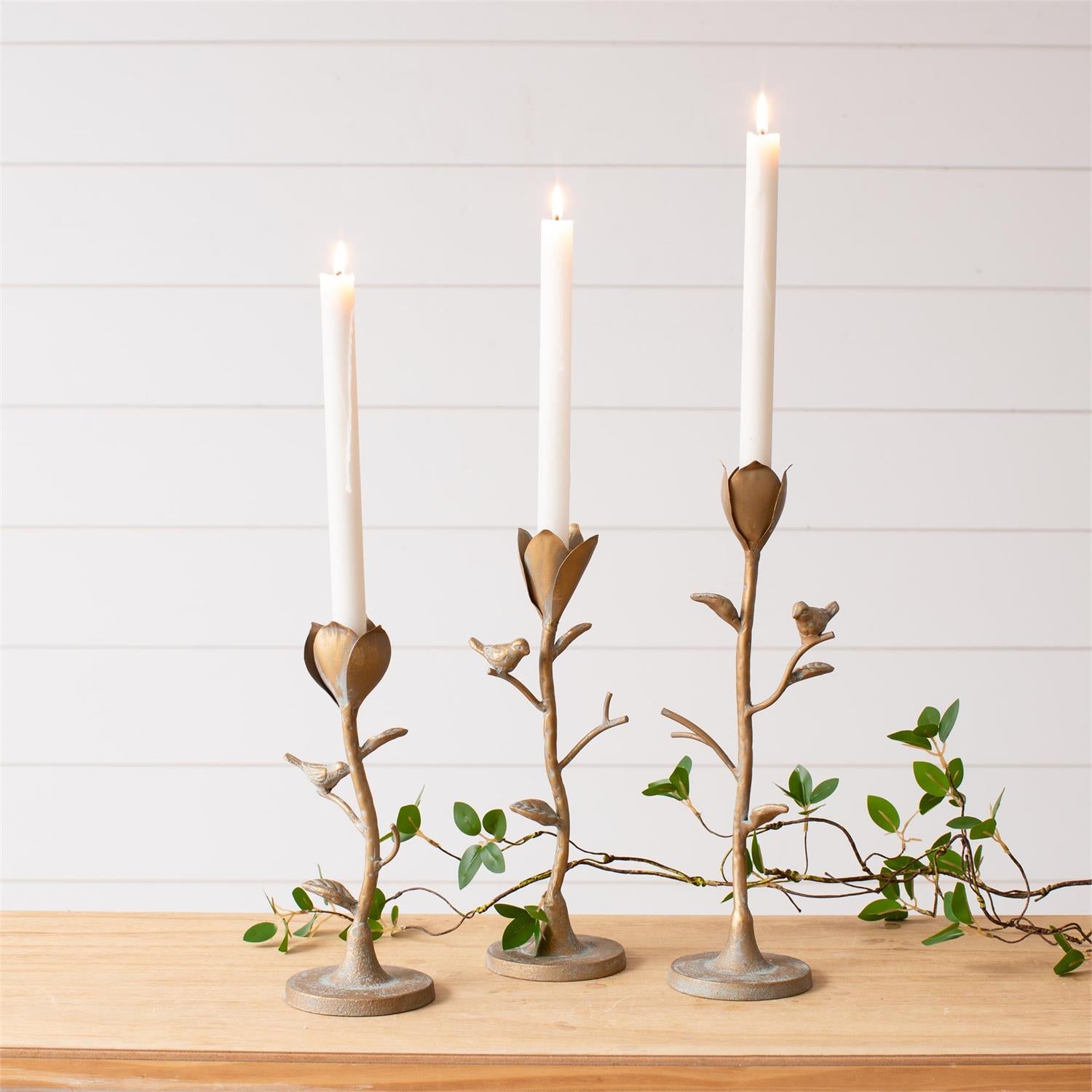 Flower Candle Holder w/ Birds (S/3)