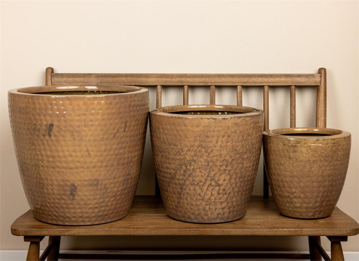 Hammered Terracotta Planters (S/3)