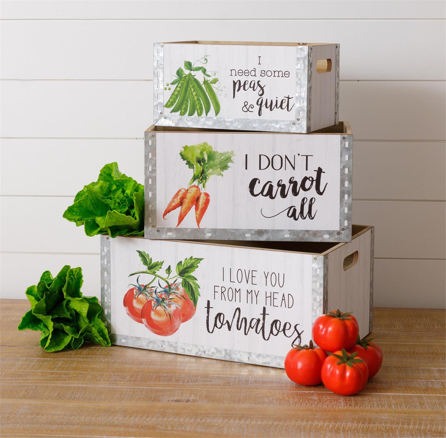 Punny Vegetable Crates