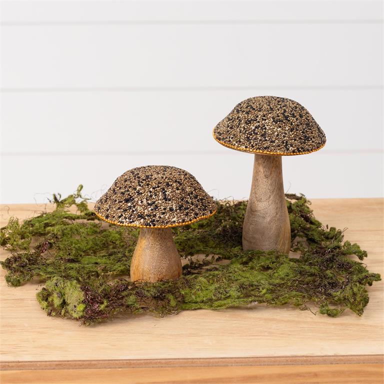 Mango Wood Beaded Mushrooms (S/2)