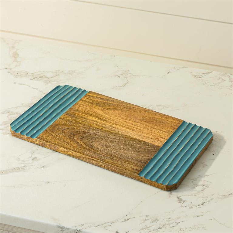 Blue Enamel And Mango Wood Serving Board