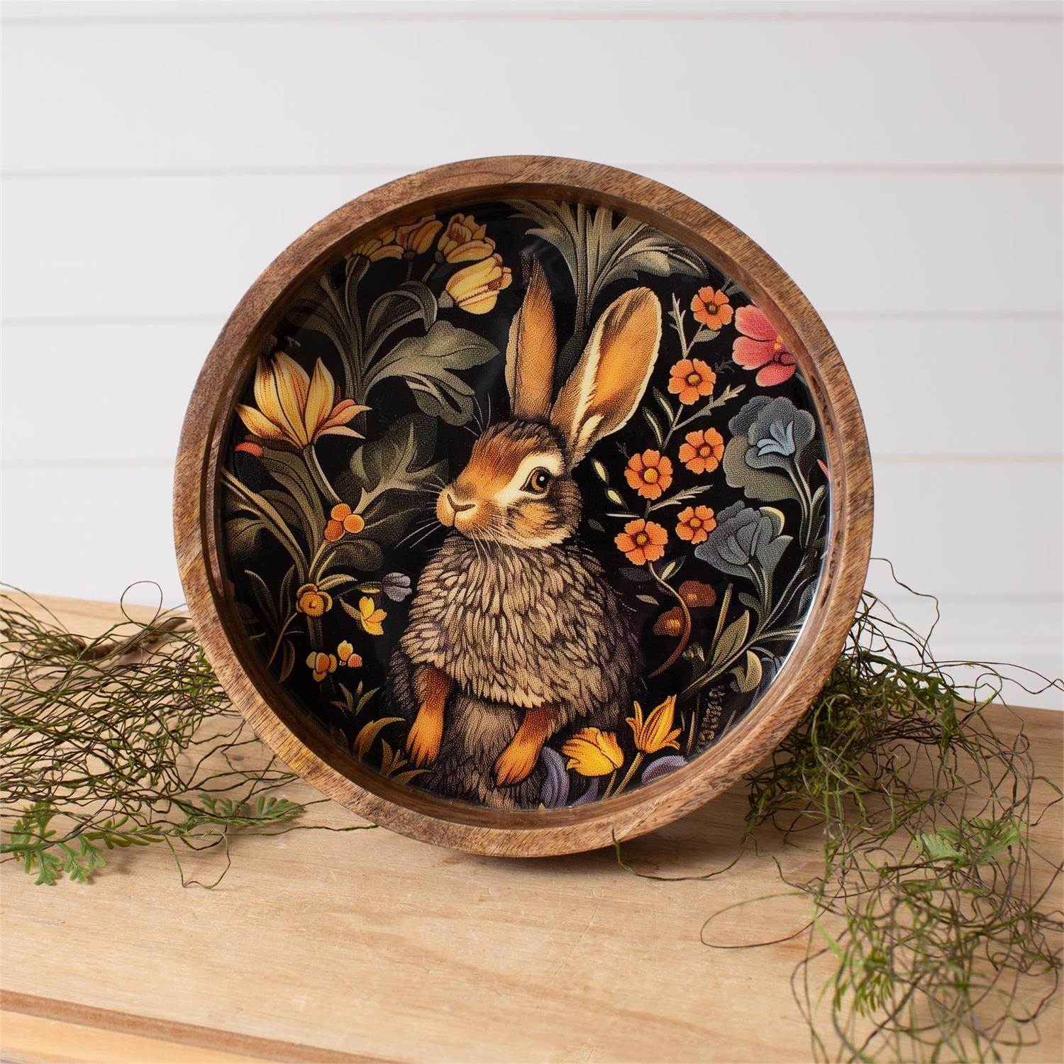 Round Floral Rabbit Tray