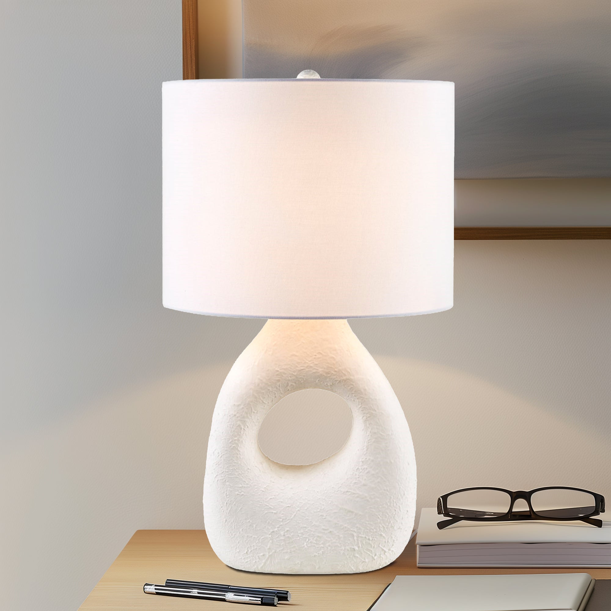Trilluxe Triangular Ceramic and Wood Table Lamp