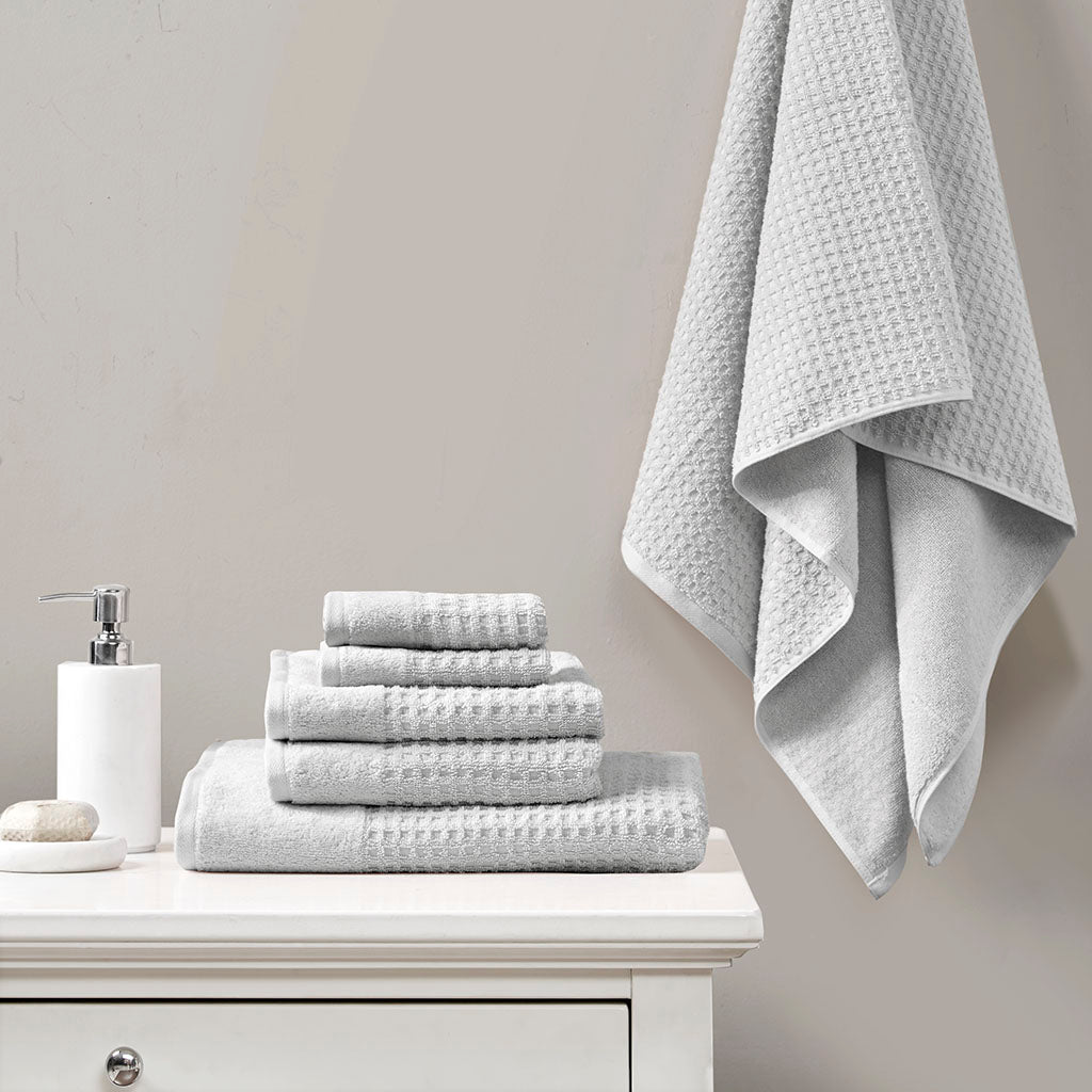 Spa Waffle Cotton Waffle Jacquard Antimicrobial Bath Towel 6 Piece Set