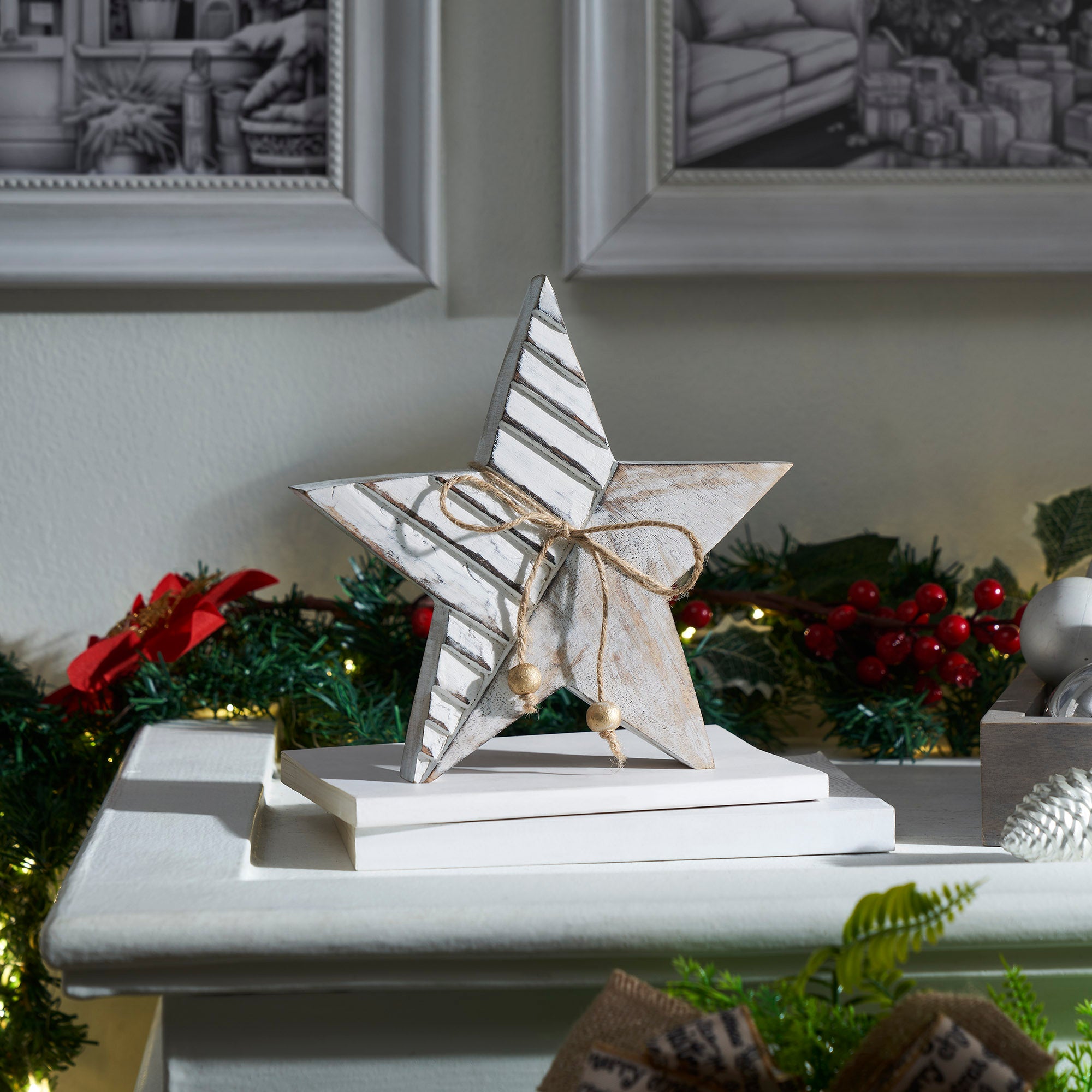 Winter Wonderland Distressed White Wooden Star 8x8x1